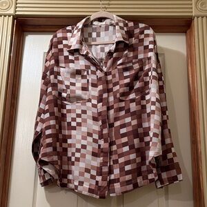 Gilded Intent Brown and White Checkered Button Down Shirt
